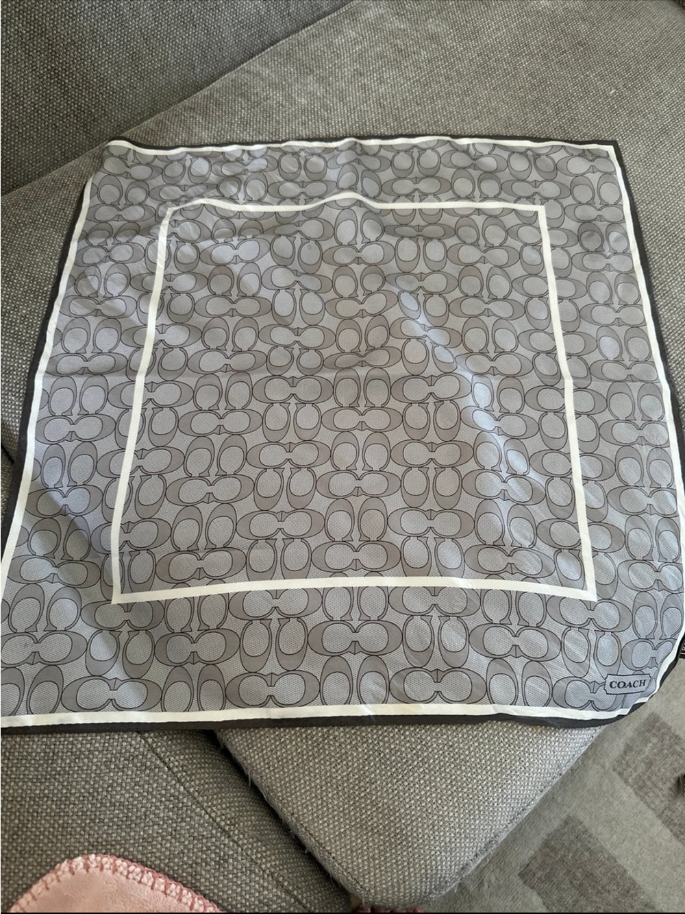 Coach Gray Signature Print Square Scarf with White Trim